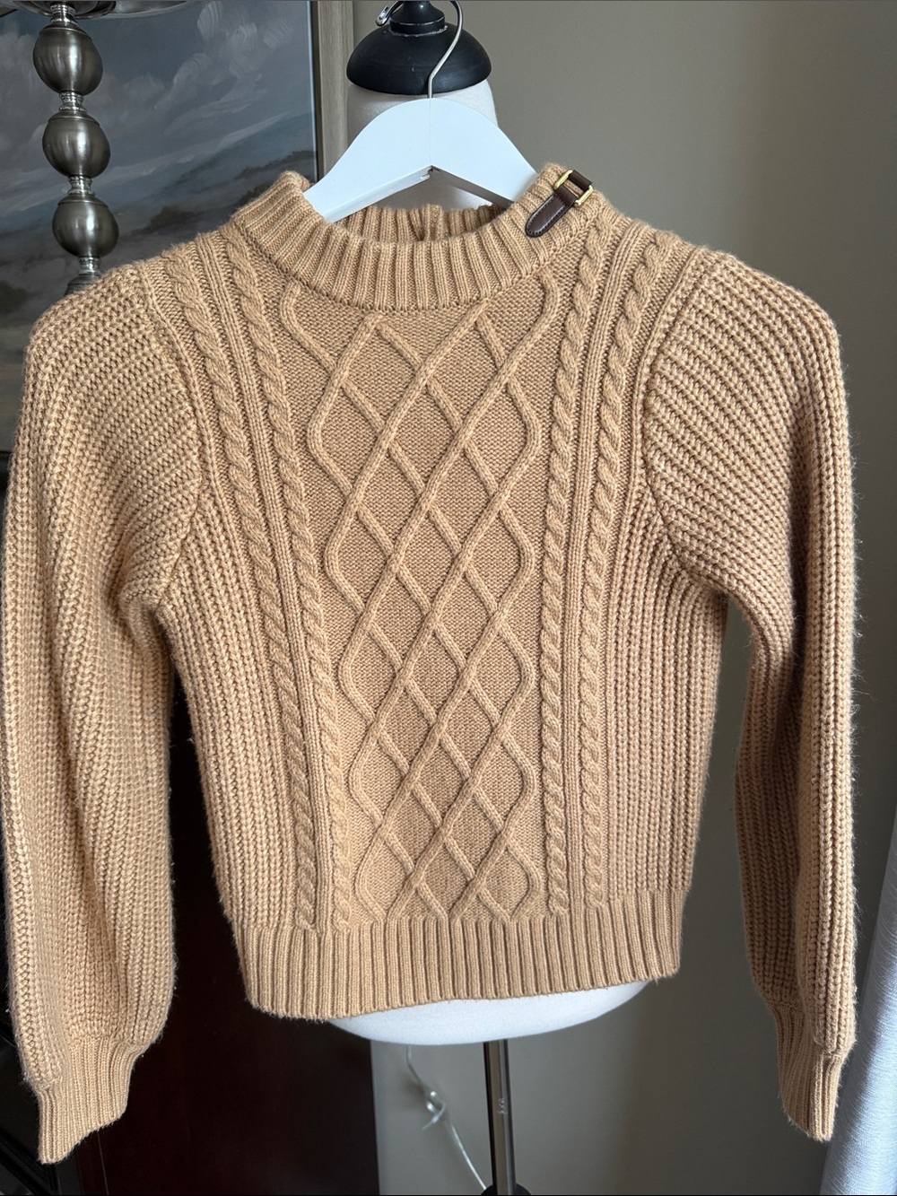 Janie and Jack Camel Cable-Knit buckle accent sweater size 8